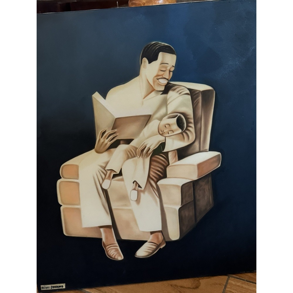 Black Art Sweet Dreams Silk Screen Print Wood Frame 18x21 Black Art